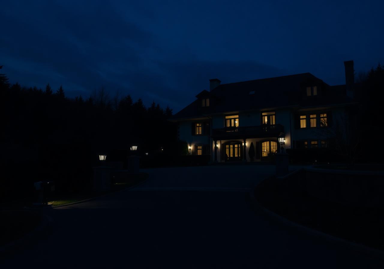 Privates Anwesen in der Zentralschweiz bei Abenddämmerung